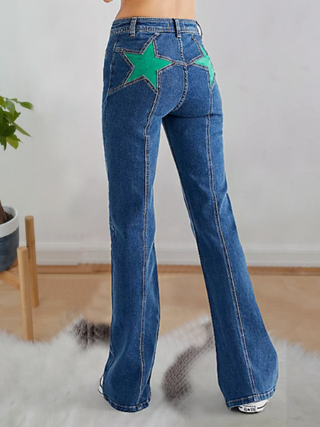 

Christmax star back pocket Denim Casual Pants, Denim blue, Pants