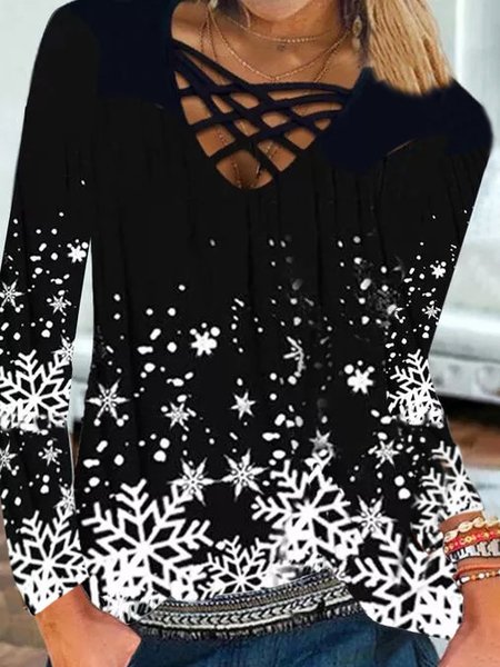

Christmas Cotton Blends Shirts & Tops, As picture, Tees & T-shirts