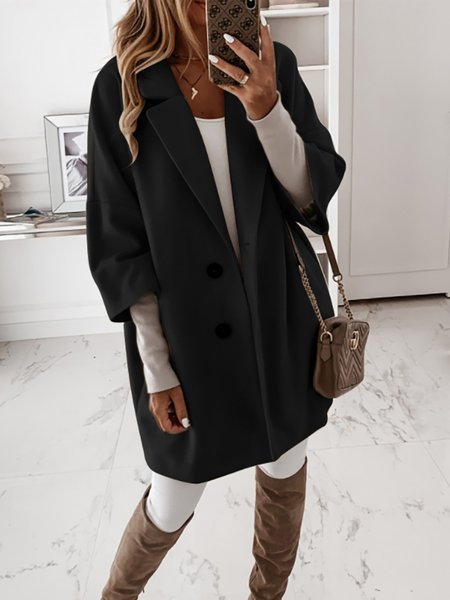 

Rilassato Tinte unite inversione Manica lunga un cappotto, Nero, overcoat