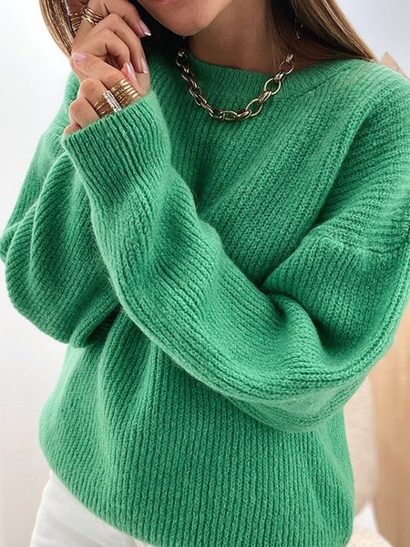 

Casual Plain Simple Loosen Crew Neck Sweater, Green, Sweaters