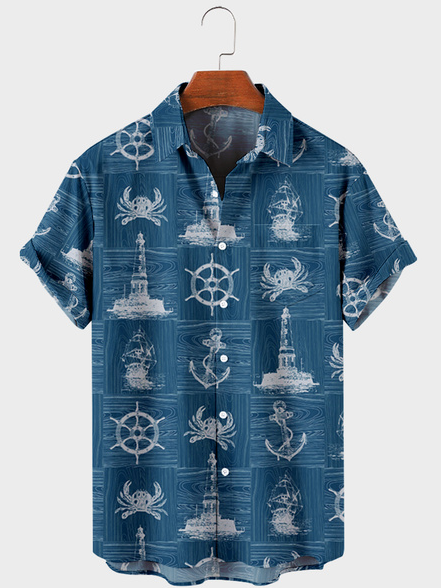 

Short Sleeve Outdoor Shirts, Blue, Men's Floral shirt