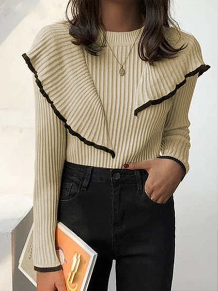 

Plain Long Sleeve Shift Work Sweater, Khaki, Pullovers