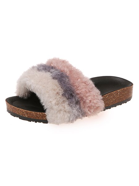 

Simple Striped Wool Slippers, Pink, Slippers