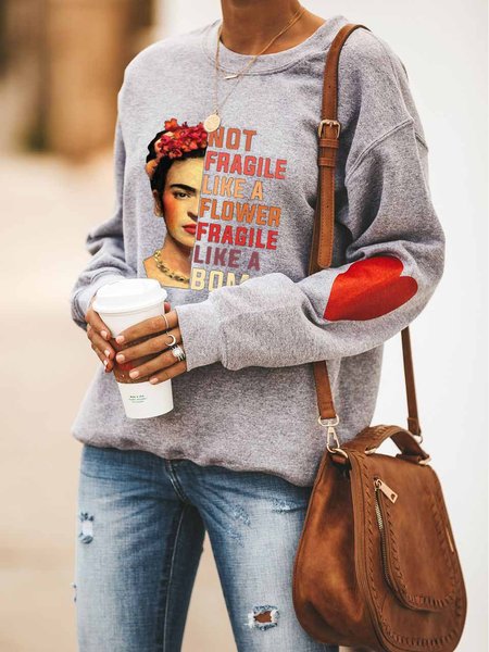 

Casual Cotton Blends Letter Sweatshirts, Gray, Hoodies & Sweatshirts