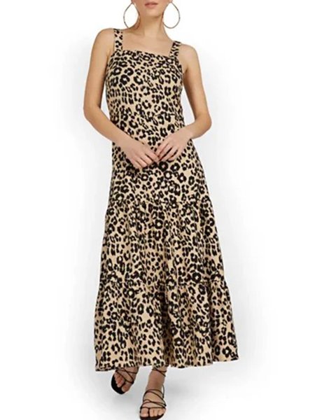 

Square Neck Maxi Dresses Shift Leopard Dress, As picture, Maxi Dresses