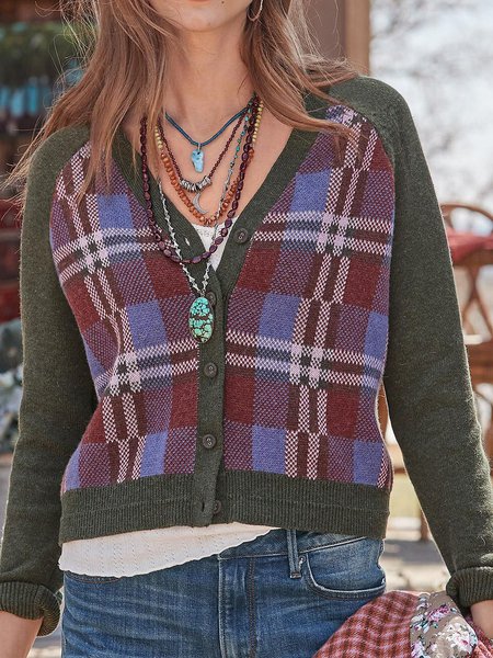 

Casual Acrylic Geometric Outerwear, Multicolor, Cardigans