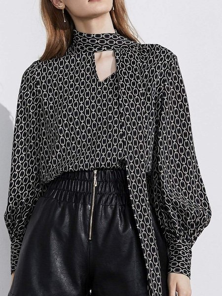 

Long sleeve Tie Neck Elegant Shirt, Black, Blouses and Shirts