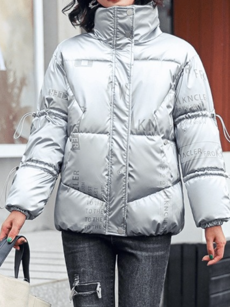 

Winter Stand Collar Loosen Casual Heavyweight Non-Stretch Outerwear, Gray, Coats