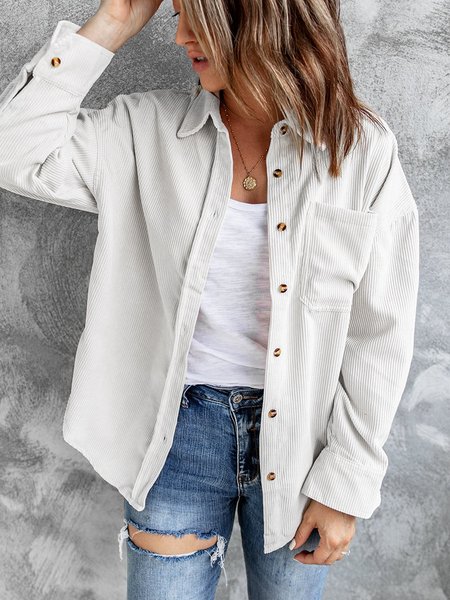 

Long Sleeve Plain Shirt Collar Jacket, Beige, Coats