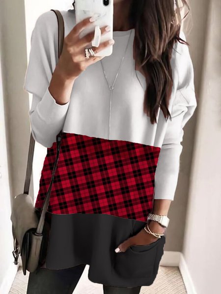 

Checked/Plaid Color Block Printed Loosen Casual Shirts & Tops, Multicolor, Tops