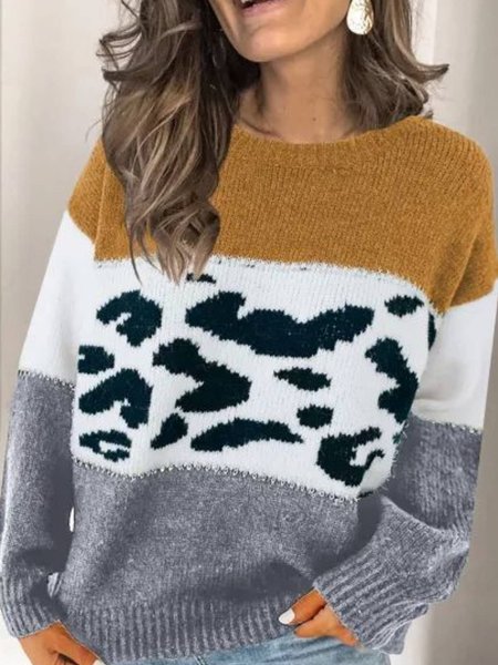

Casual Long Sleeve Crew Neck Sweater, Yellow, Knitwear & Sweaters