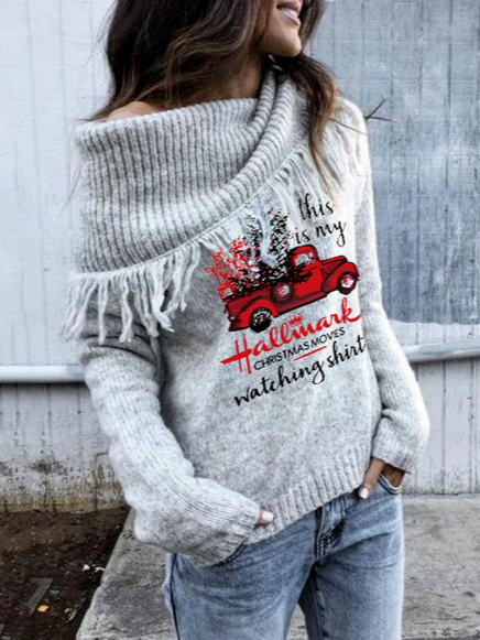 

Christmas Party Acrylic Letter Sweater, Gryish white, Sweaters & Cardigans