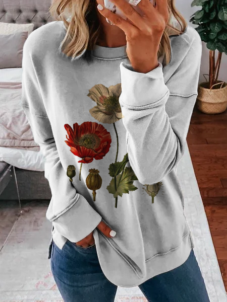 

Crew Neck Cotton Casual Sweatshirt, Light gray, Hoodies & Sweatshirts
