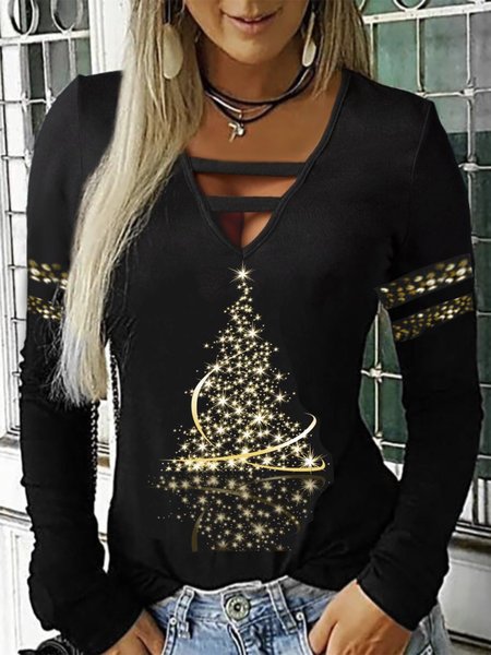 

Natale Cotone miscele Allentare Top, Nero, Blouses & Shirts