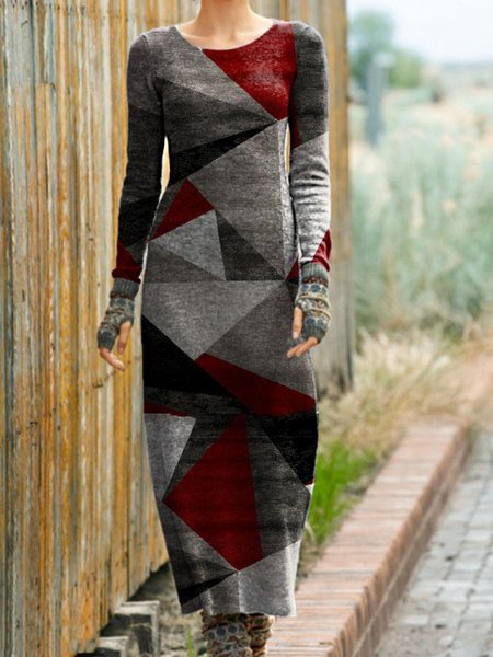

Crew Neck Loosen Dresses, Multicolor, Maxi Dresses