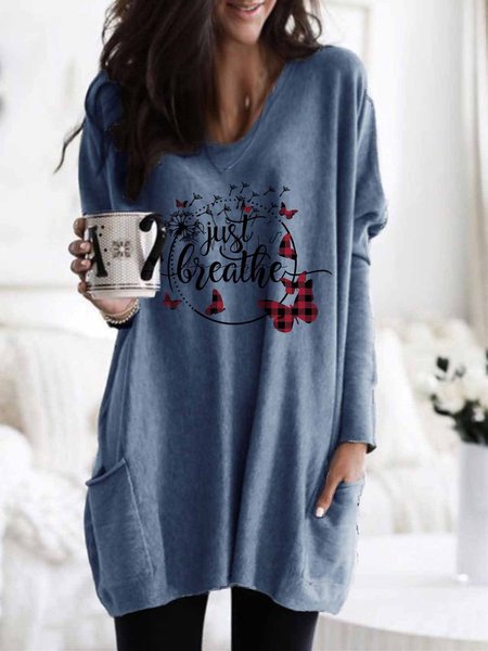

Long Sleeves Printed Hippie Tops, Blue, Tops
