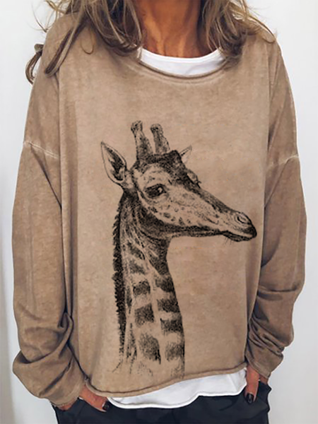 

Plus size Giraffe Printed Casual Shirts & Tops, Khaki, T-Shirts