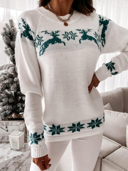 

Christmas Leaves Crew Neck Sweater, White, Sweaters