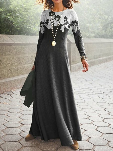 

Vacation Floral Swing Maxi Dresses, Black, Maxi Dresses