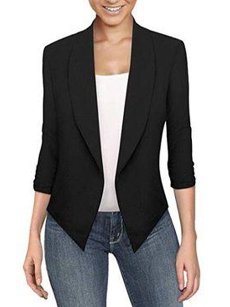 

Elegant Regular Fit Shawl Collar Outerwear, Black, Jackets