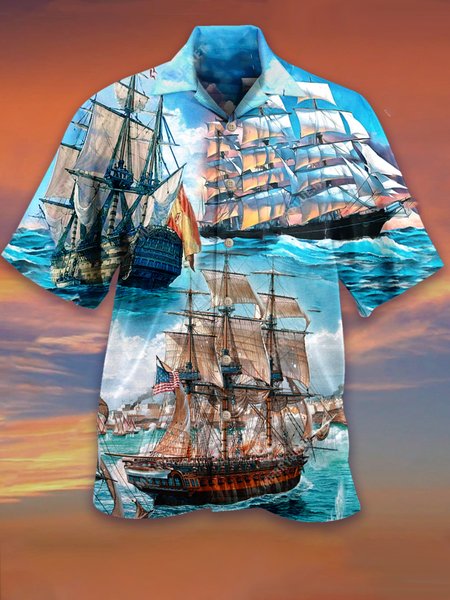 

Casual Shirt Collar Short Sleeve Shirts & Tops, As picture, Men's Floral shirt