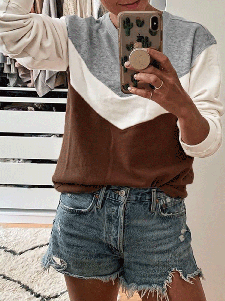 Loosen Casual Off Shoulder Tops, Brown, Tops