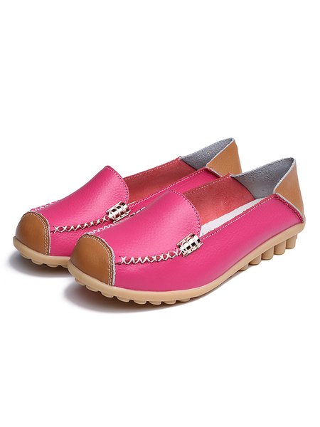 Simple Hand-sewn Metal Buckle Flat Shoes, Deep pink, Flats
