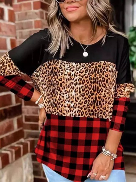 

Casual Long Sleeve Crew Neck Tops, Multicolor, Tops
