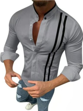 

Casual Cotton Shirt Collar Shirts & Tops, Gray, Shirt