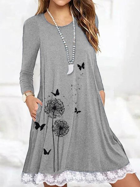 

Girocollo Abito, Grigio, Midi Dresses