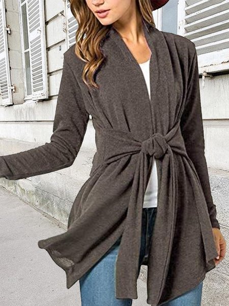 

Plain Collarless Outerwear, Deep gray, Cardigans