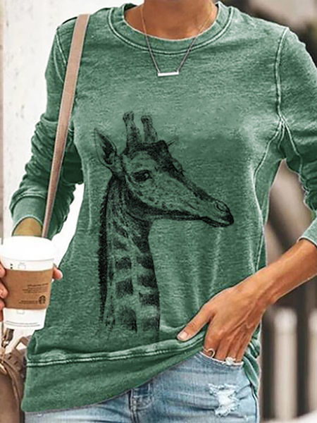 

Plus size Giraffe Printed Casual Sweatshirt, Green, Hoodies & Sweatshirts