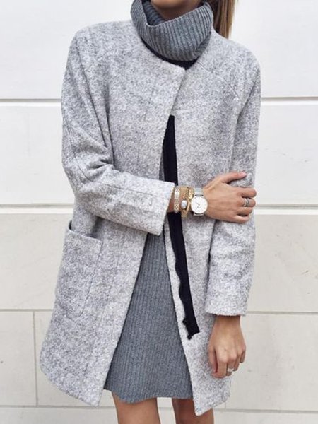 

Plain Pockets Casual Outerwear, Gray, Outerwear