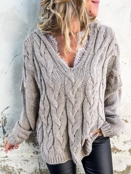 

Plain Casual Acrylic Sweater, Gray, Knitwear & Sweaters