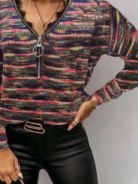 

Long Sleeve V Neck Shift Casual Sweater, Multicolor, Sweaters & Cardigans