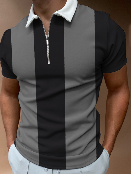 

Vintage Striped Lapel Polo shirt, As picture, Men's t-shirts
