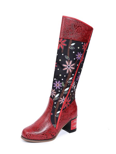 

Ethnic Style Stitching Print Cowboy Boot, As picture, Boots