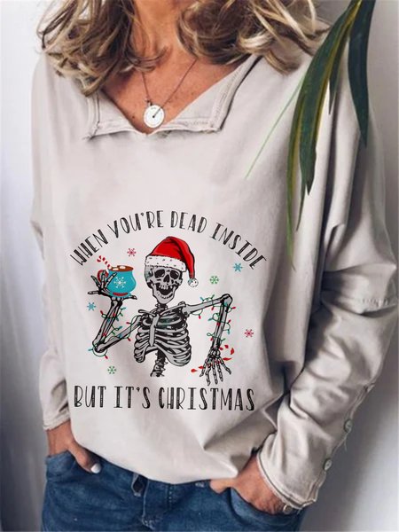 

Christmas Xmas Long Sleeve Plus Size Printed Tops T-shirts, Apricot, T-Shirts