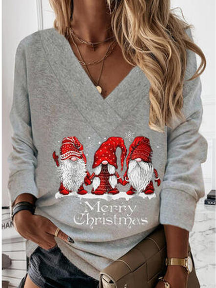 

Christmas V Neck Cotton Blends Loosen Sweatshirt, Gray, Sweatshirts & Hoodies