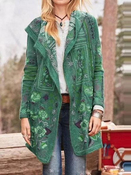 

Vintage Floral Elegant Outerwear, Green, Cardigans