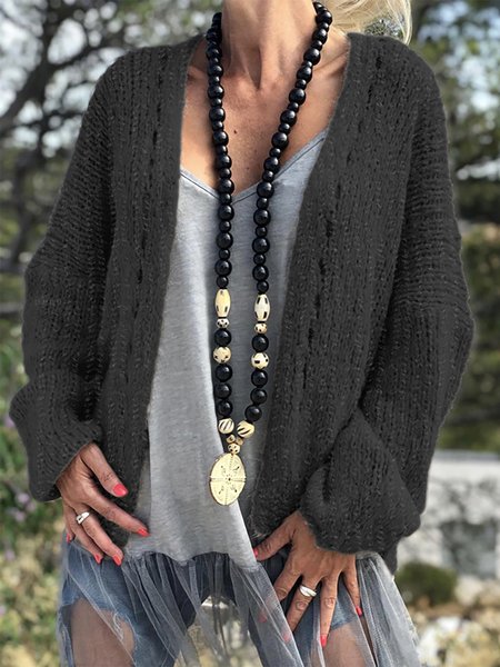 

Solid Long Sleeves Knitted Outerwear, Black, Cardigans