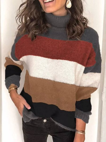 

Casual Long Sleeve High Neck Sweater, Multicolor, Knitwear & Sweaters