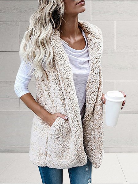 

Loosen Lapel Solid Sleeveless Vest Vest, Apricot, Outerwear