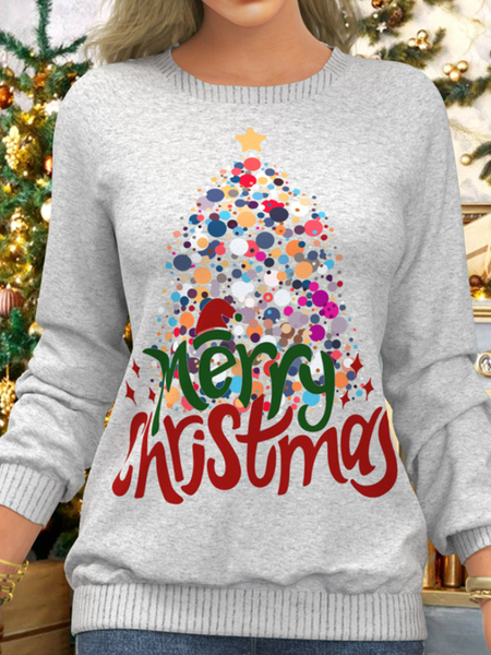 

Long sleeved round neck Christmas tree top women's sweater, Gray, Sweatshirts & Hoodies
