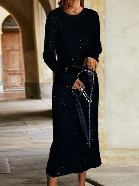 

Formale Vacanza Tinta unita Girocollo Vintage Abito, Nero, Maxi Dresses