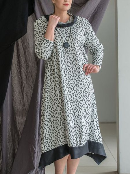 

Leopard Casual Hooded Midi Dress, Gray, Midi Dresses