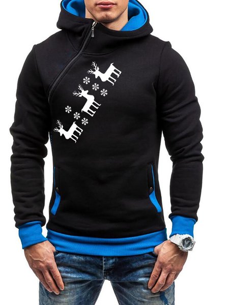 

Christmas Elk Graphic Long Sleeve Casual Sweatshirt, Black blue, Hoodies