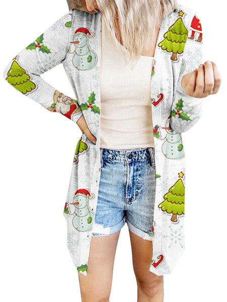 

Casual Christmas Snowman Cape Collar Outerwear, Green white, Outerwear
