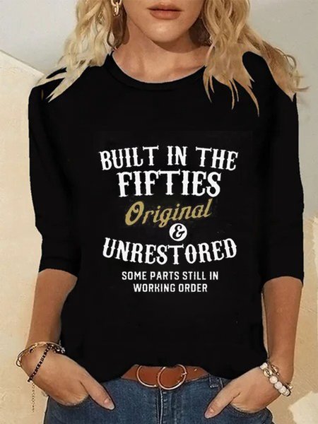 

Casuale Girocollo Lettera Maniche Lunghe Top, Nero, T-Shirts