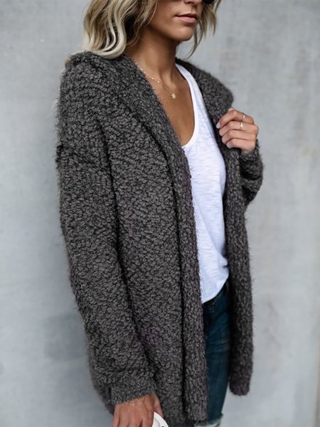 

Allentare Solido signora Maniche Lunghe Peloso Giubbotto, Grigio scuro, Cardigans